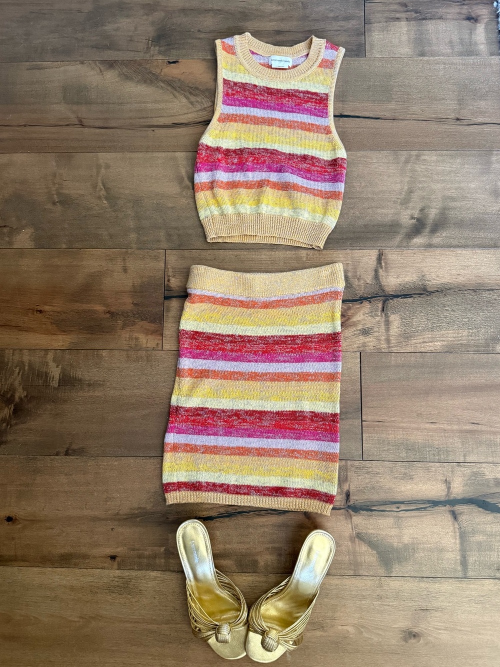 Lovers + Friends Sunset Metallic Knit Sweater Tank & Midi Skirt Set | Small